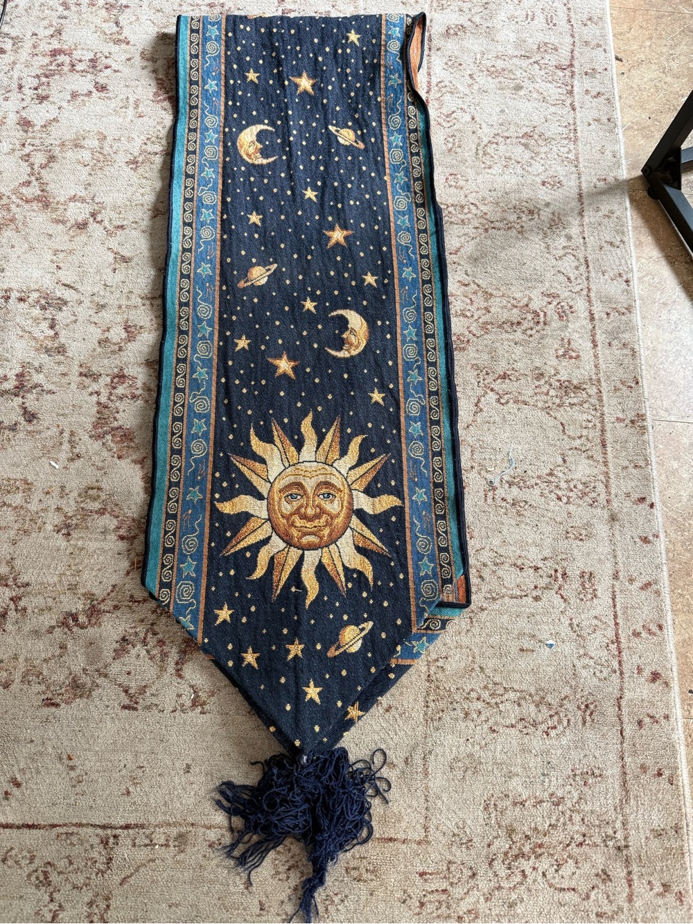 Vintage celestial table runner sun and moon stars 90s